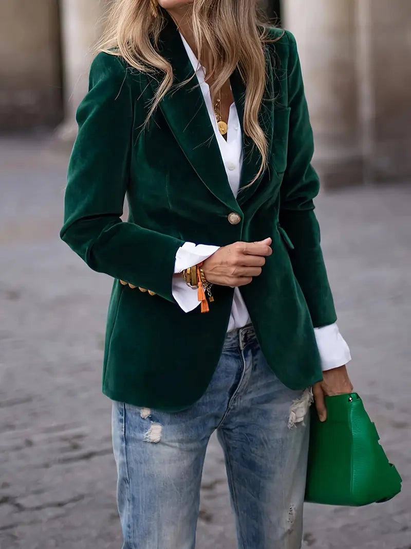 Womens Blazer with Gold Buttons and Sharp Lapels | Elegant