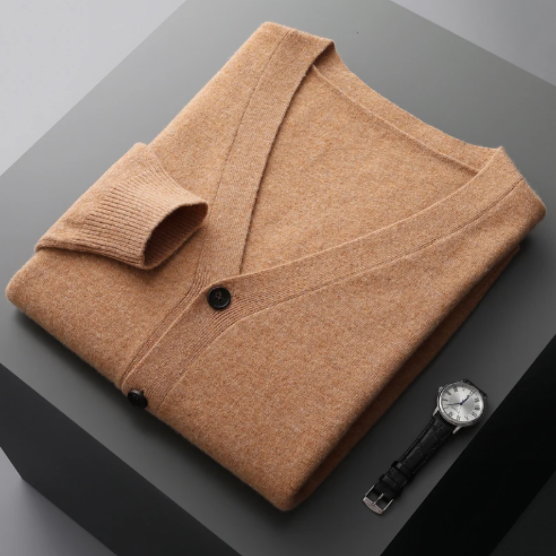 Cardigan V-Couleur Élégant Pour Hommes | Avec Boutons