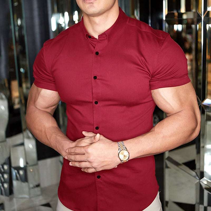 Chemise Slim Fit Élégante Pour Hommes | Manches Courtes