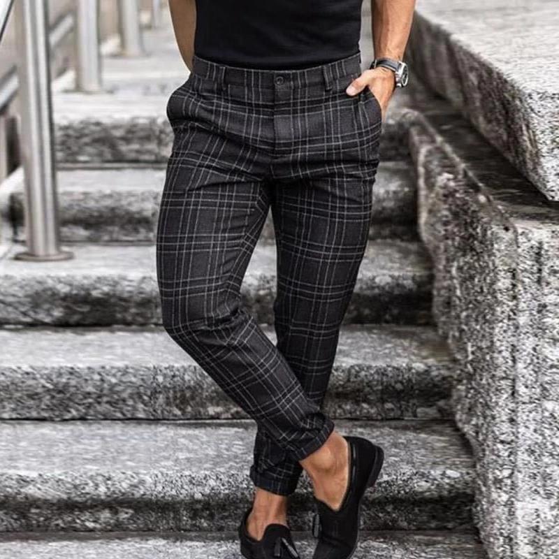 Mens Chino Trousers | Tapered Leg Checked Pattern