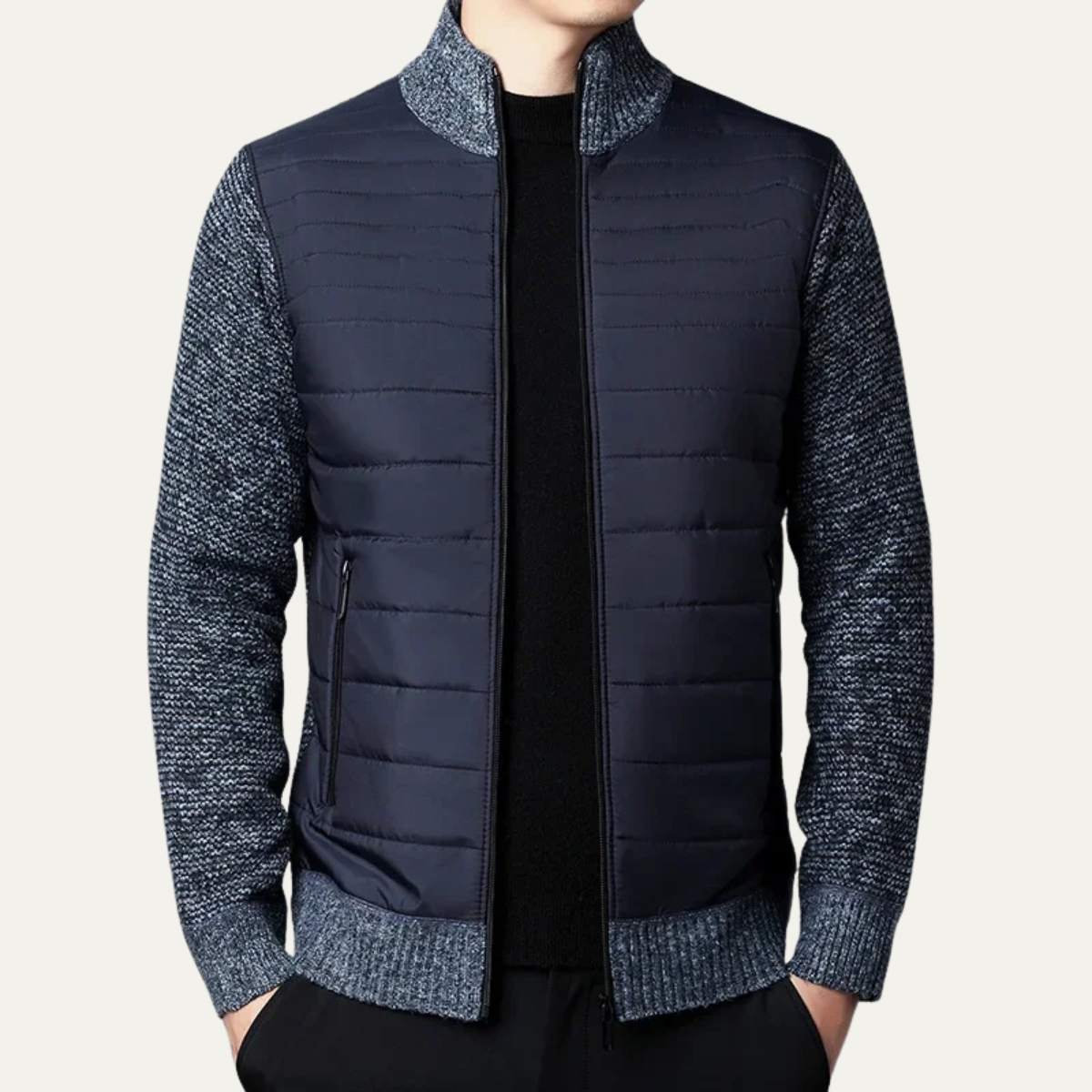 Men’s Quilted Zip-Up Cardigan | Padded Front & Knitted Sleeves