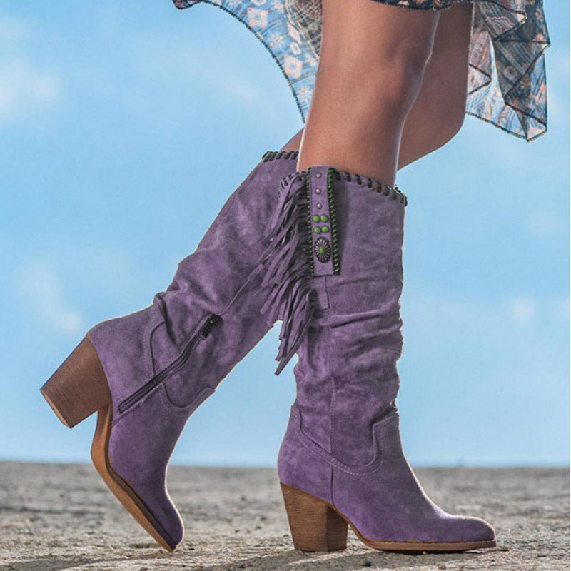 Women’s Chic Winter Knee-High Boots | Fringe Detail
