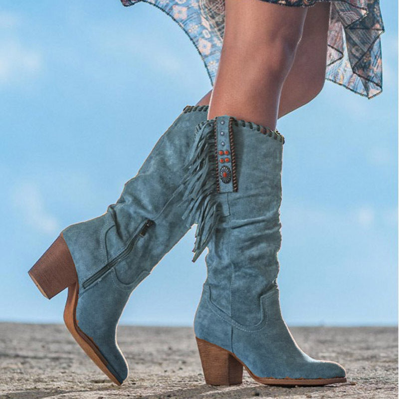 Women’s Chic Winter Knee-High Boots | Fringe Detail