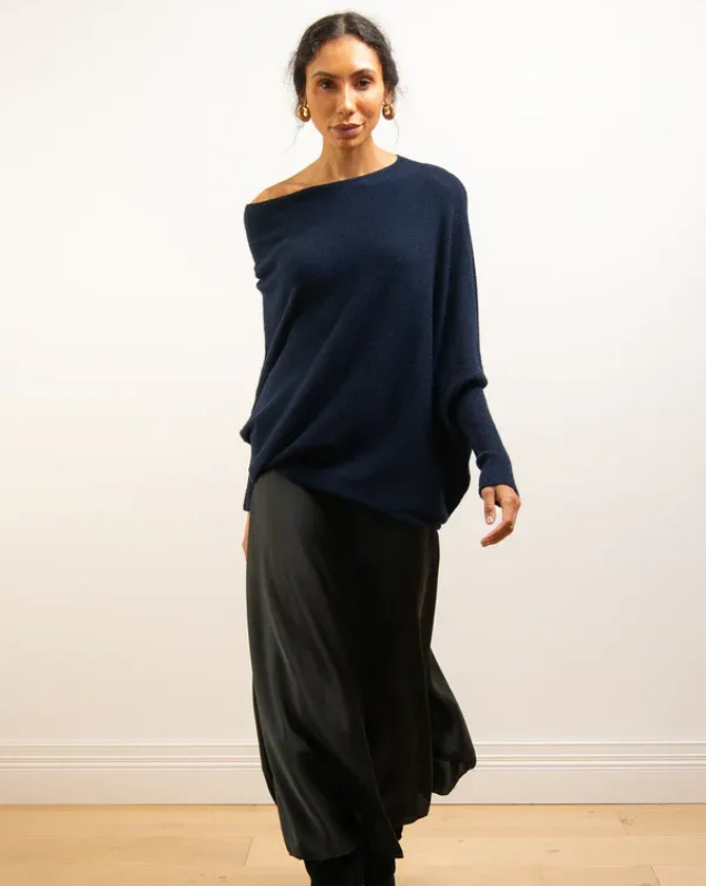 Women’s Off-Shoulder Knit with Swing Collar | Refined Look