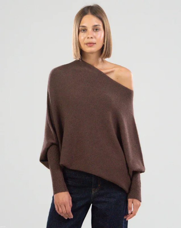 Women’s Off-Shoulder Knit with Swing Collar | Refined Look