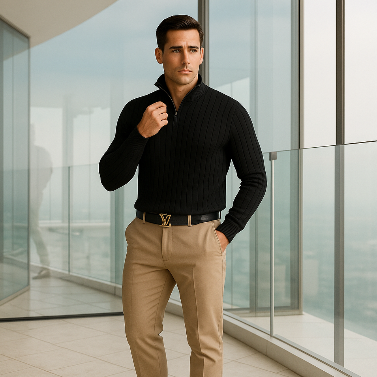 Men’s Half Zip Jumper | Ribbed Design