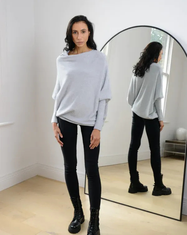 Women’s Off-Shoulder Knit with Swing Collar | Refined Look