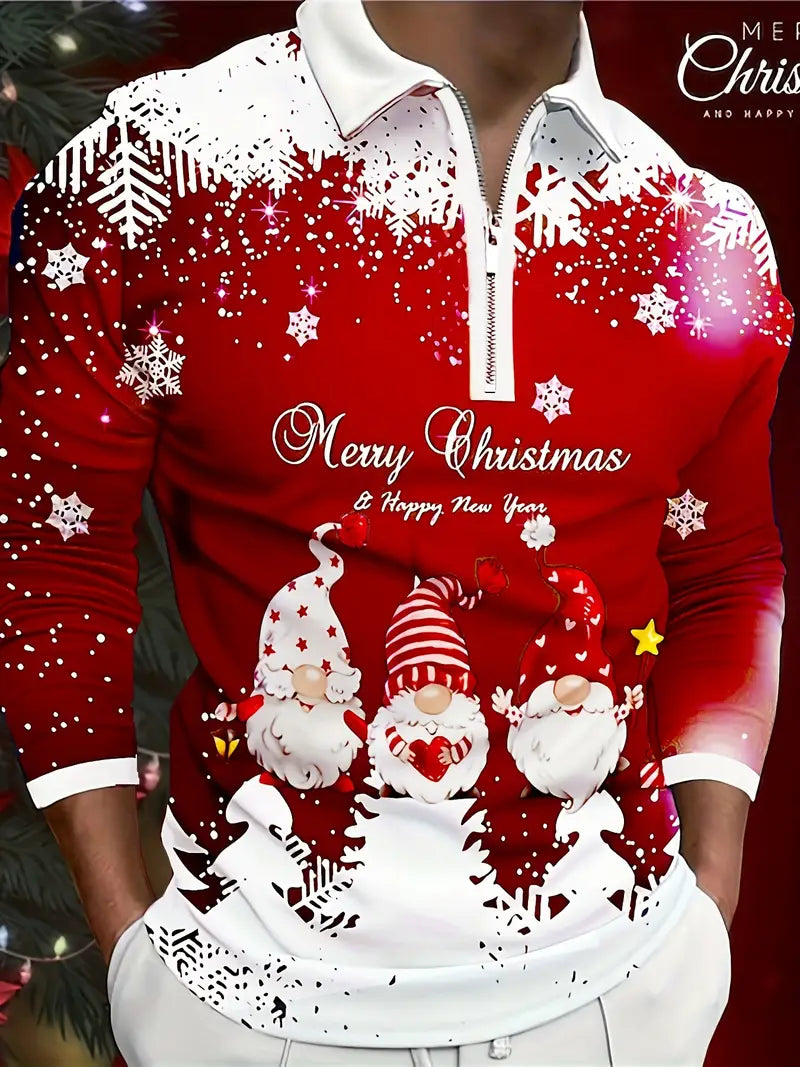 Men’s Zip-up Christmas Jumper | SnowFlake Print