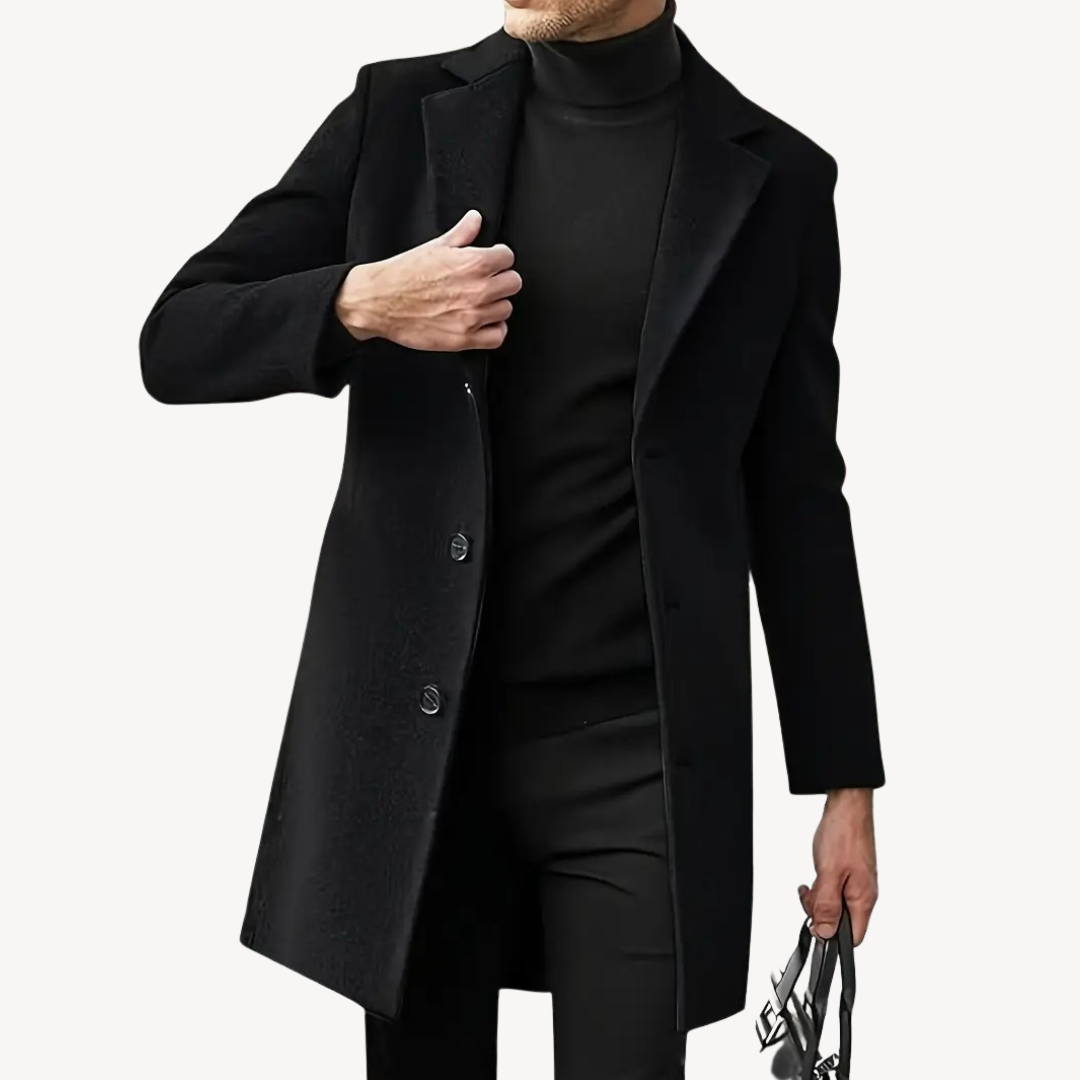 Men’s Structured Overcoat | Classic Black Design
