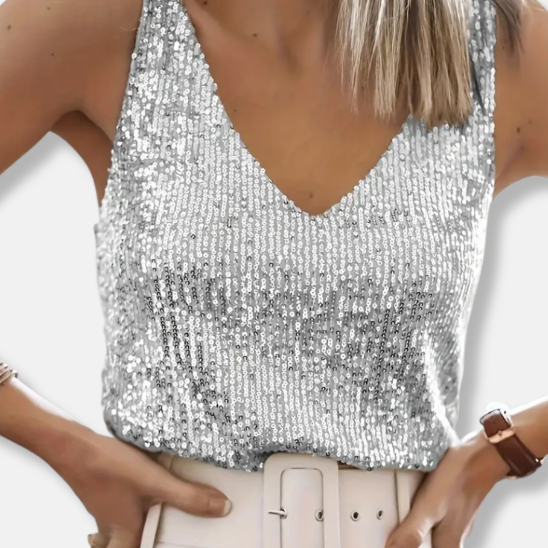 Women’s Sleeveless V-Neck Sequin Top