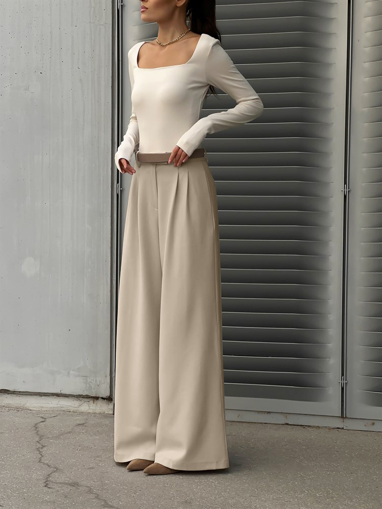 Womens High Waisted Wide Leg Trousers | Casual