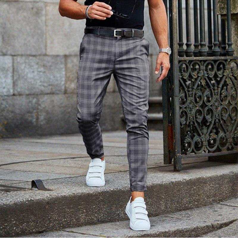 Mens Chino Trousers | Tapered Leg Checked Pattern