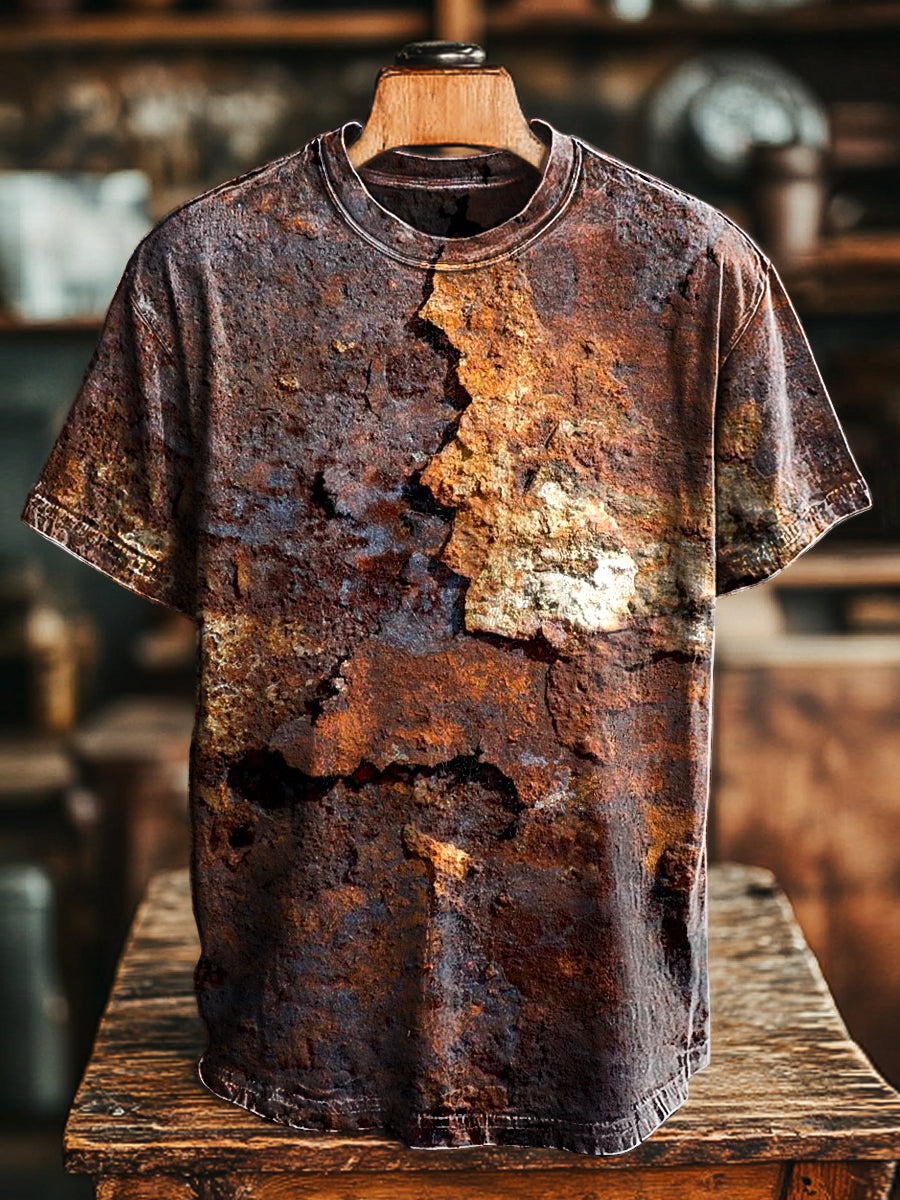 T-Shirt Unisexe Ample Avec Imprimé Rouille Rétro | Manches Courtes Pour Le Printemps Et L'été