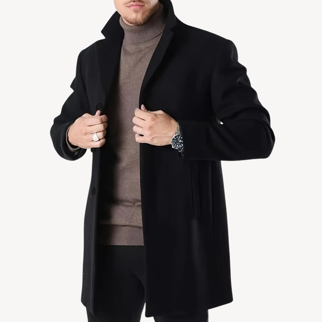 Men’s Structured Overcoat | Classic Black Design