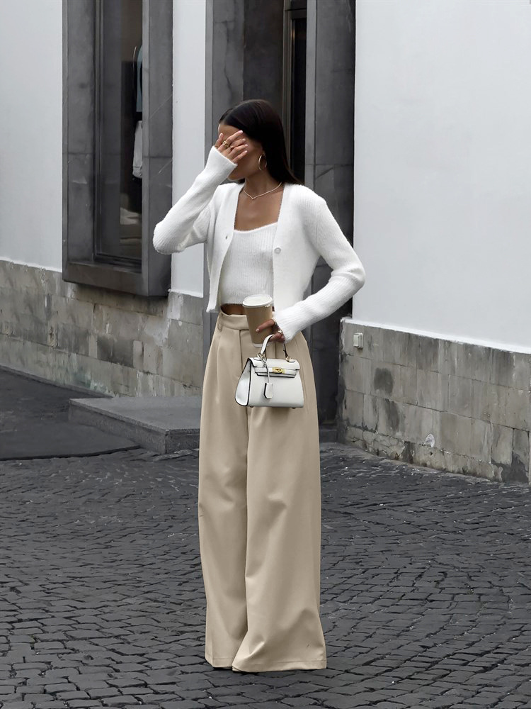 Womens High Waisted Wide Leg Trousers | Casual