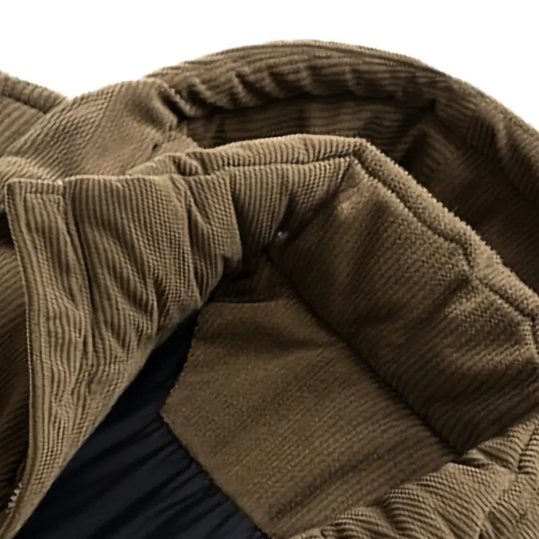 Mens Puffer Jacket with Corduroy Hood | Trendy