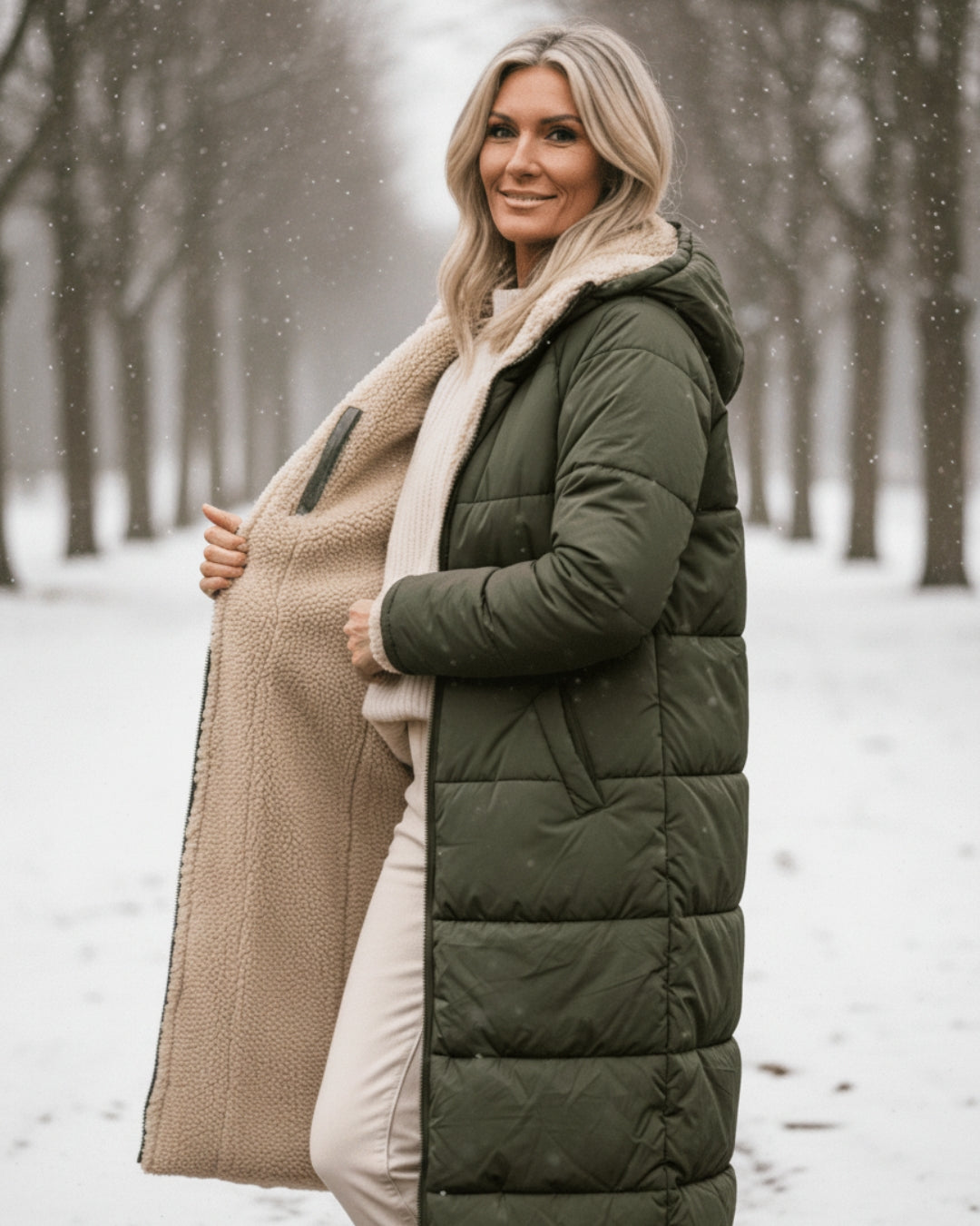Women’s Long Winter Coat | Quilted Outline