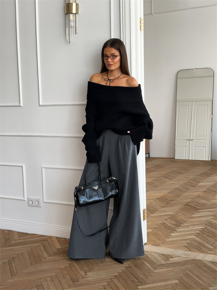 Womens High Waisted Wide Leg Trousers | Casual
