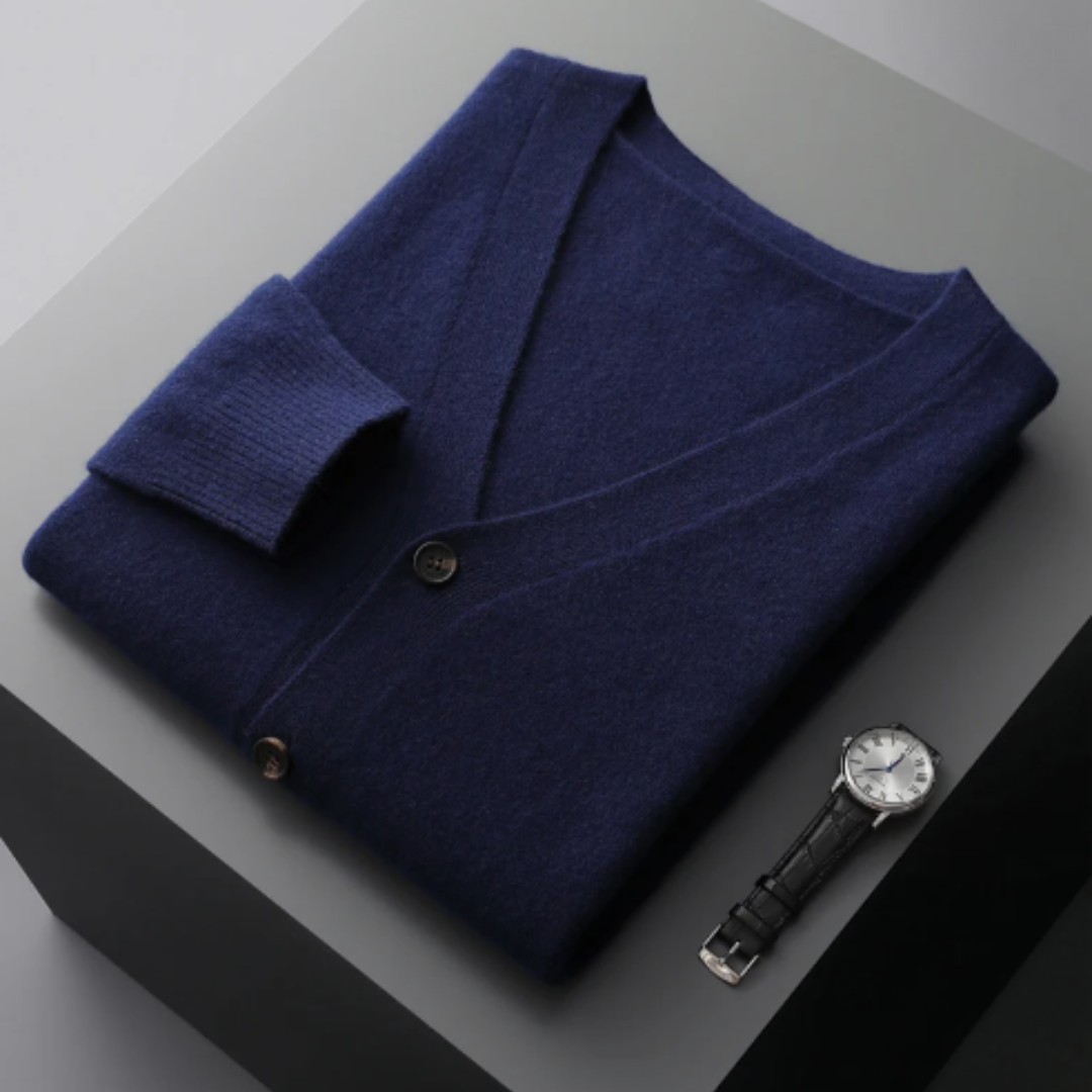 Cardigan V-Couleur Élégant Pour Hommes | Avec Boutons