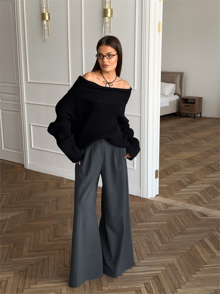 Womens High Waisted Wide Leg Trousers | Casual