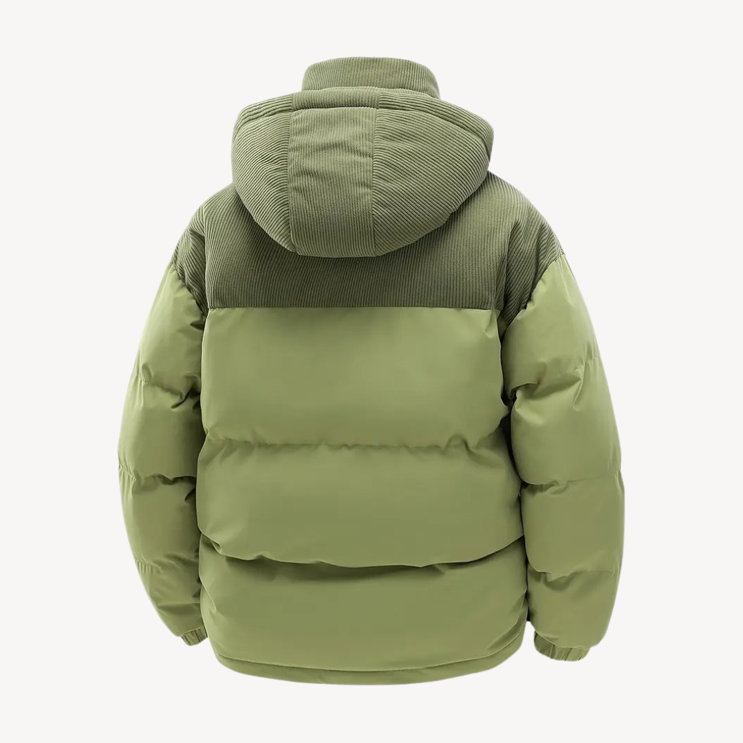 Mens Puffer Jacket with Corduroy Hood | Trendy