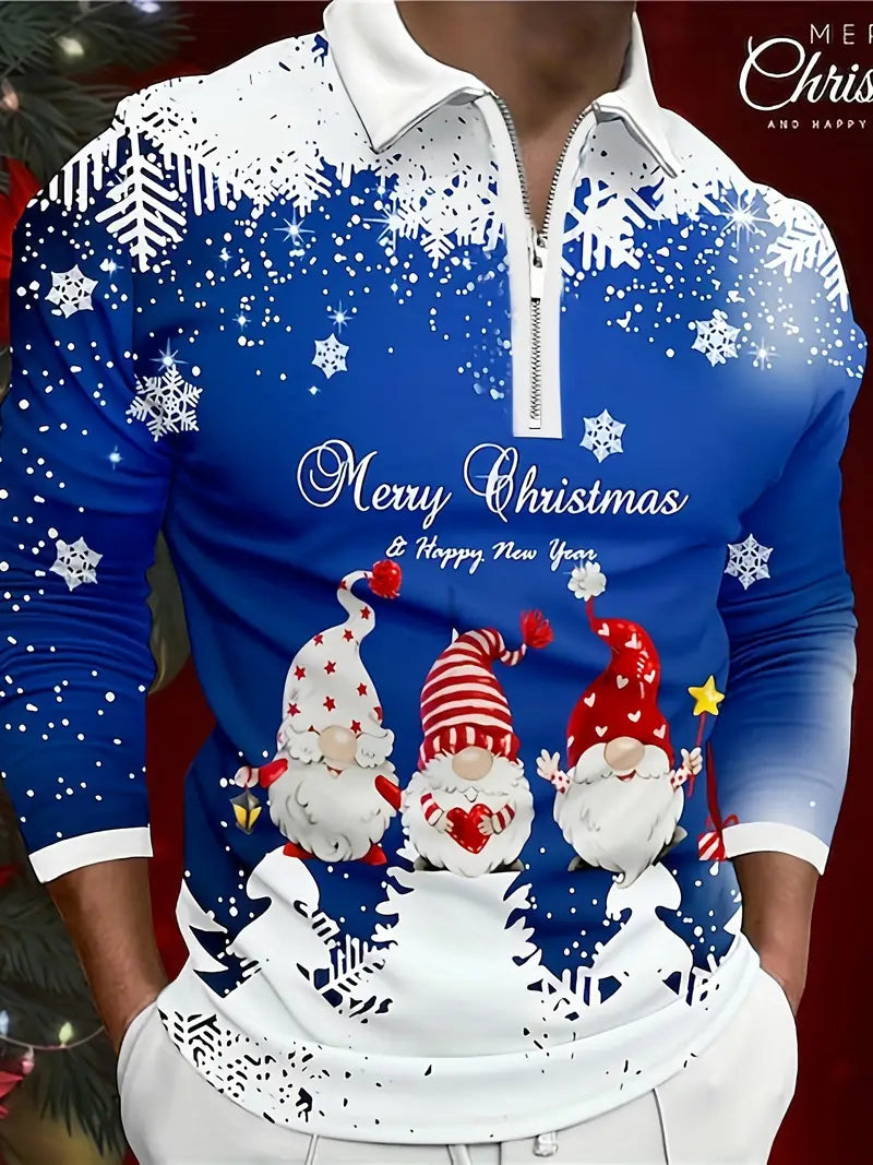 Men’s Zip-up Christmas Jumper | SnowFlake Print