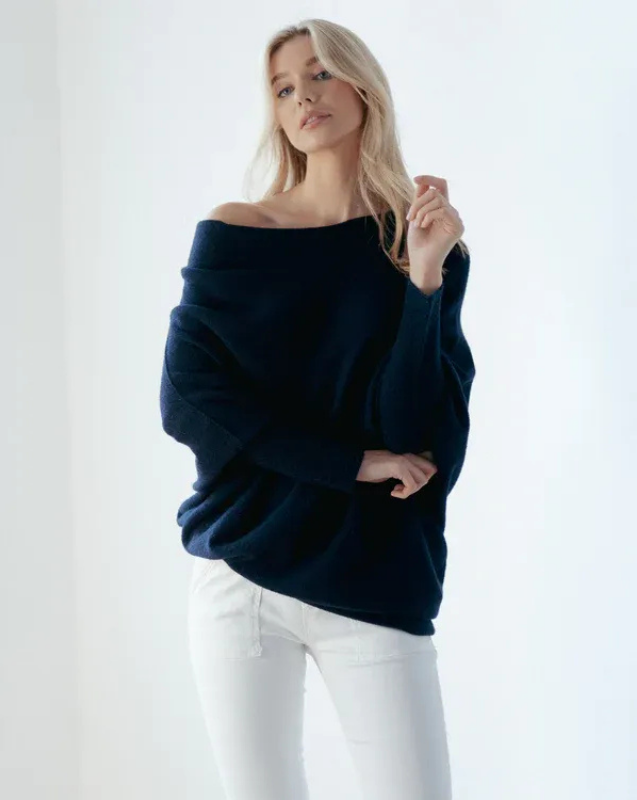 Women’s Off-Shoulder Knit with Swing Collar | Refined Look