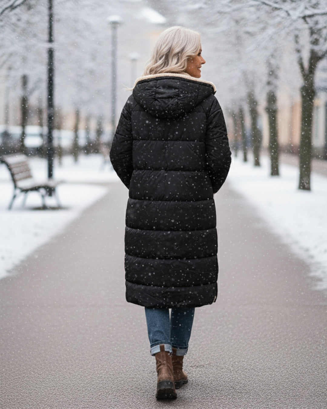Women’s Long Winter Coat | Quilted Outline