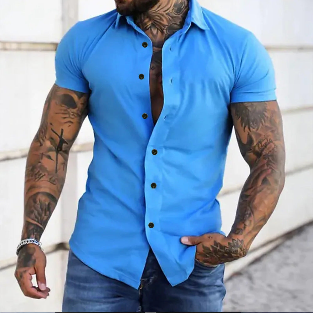 Chemise Slim Fit Élégante Pour Hommes | Manches Courtes