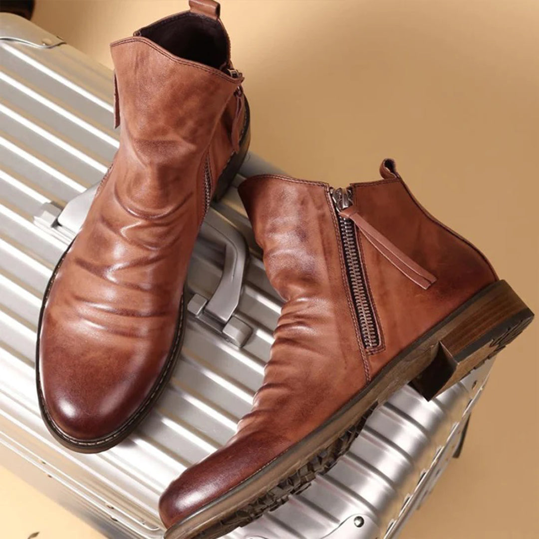 Men's Stylish Ankle Boots | Side Zip with Low Heel