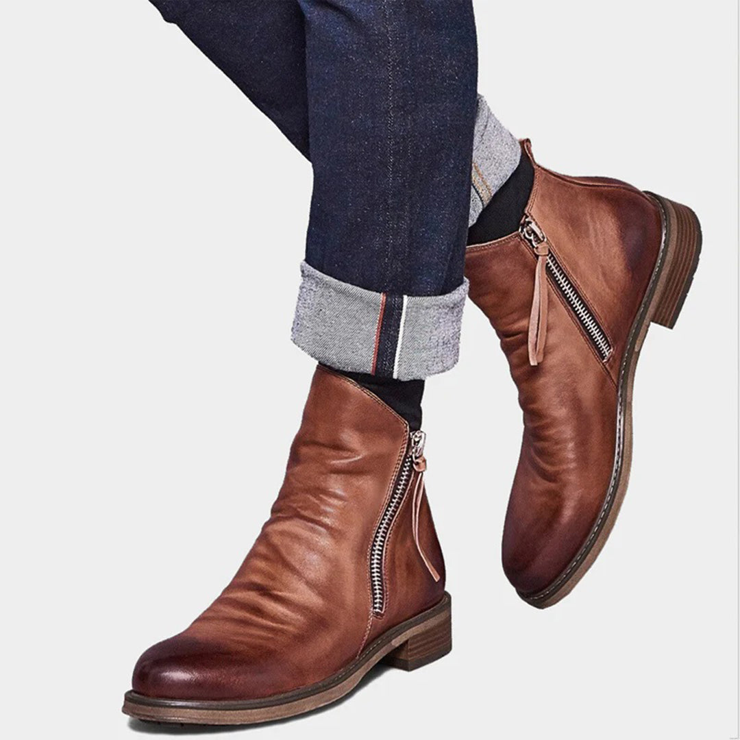 Men's Stylish Ankle Boots | Side Zip with Low Heel