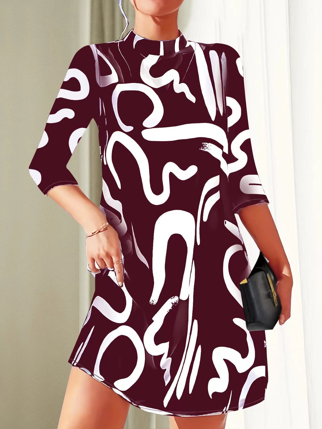 Women’s Mini Dress with Round Neck and 3/4 Sleeves