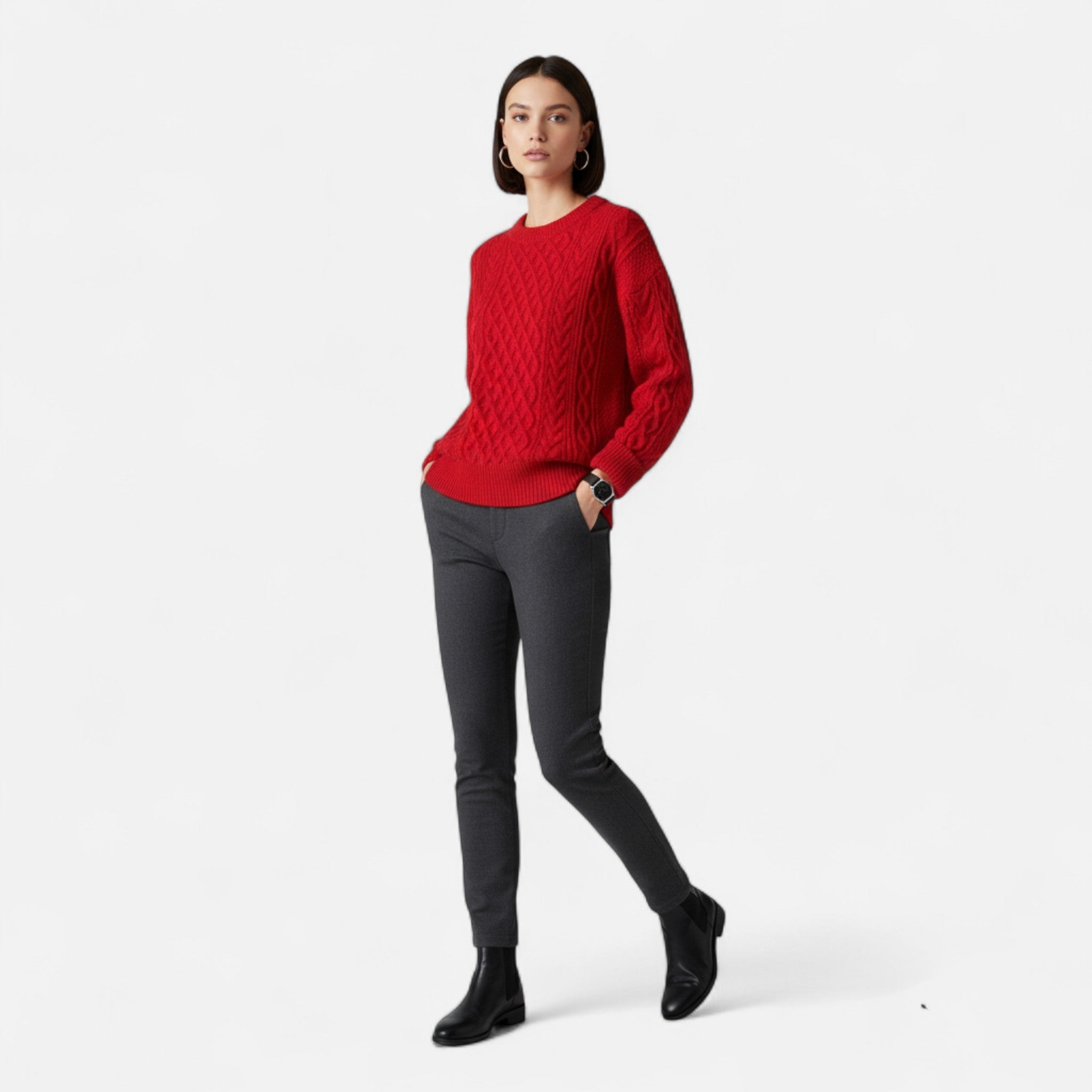 Women’s Refined Cable Knit Sweater | Round Neck