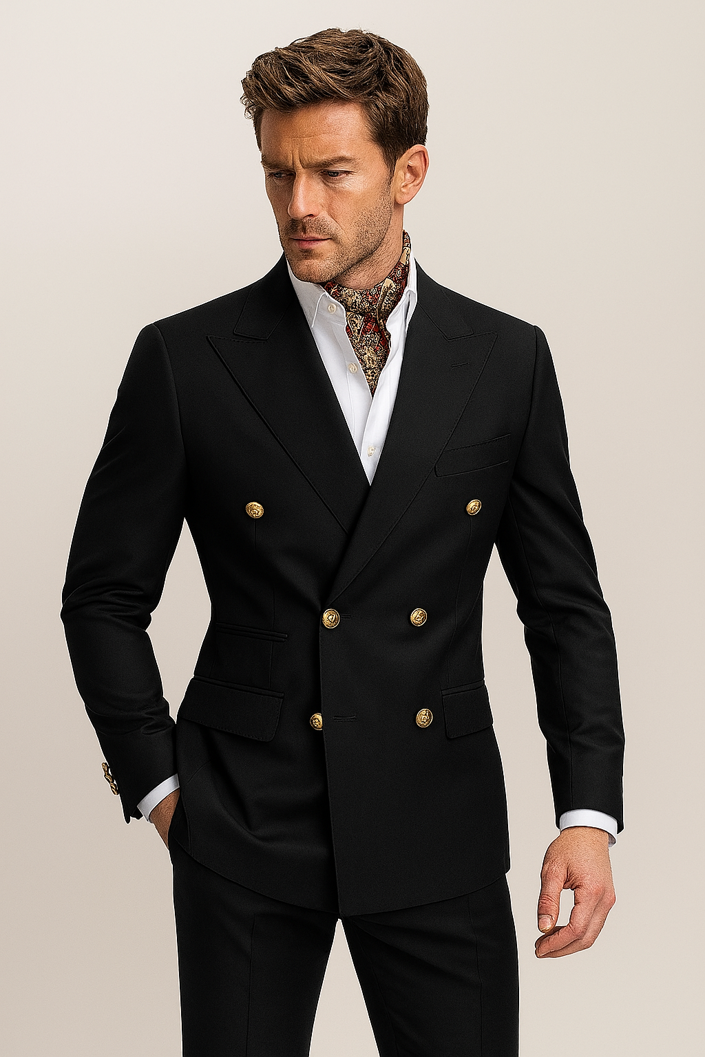 Men’s Formal Two-Piece Suit | Refined Gold Buttons