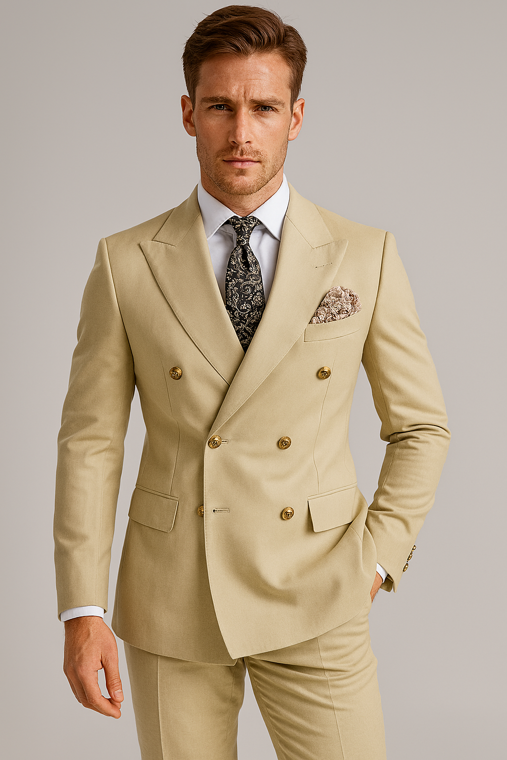 Men’s Formal Two-Piece Suit | Refined Gold Buttons
