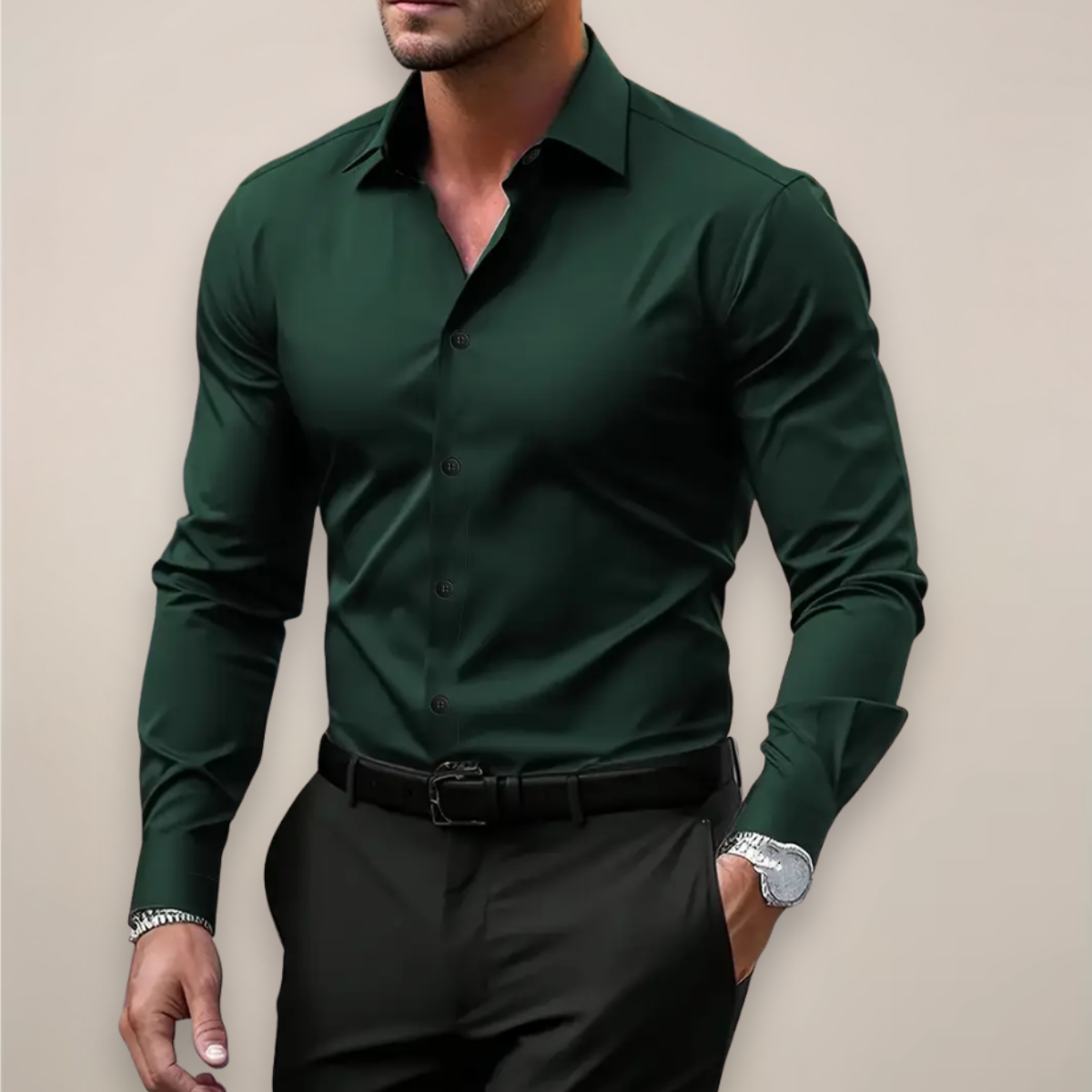 Men’s Long-Sleeve Shirt with Notched Collar