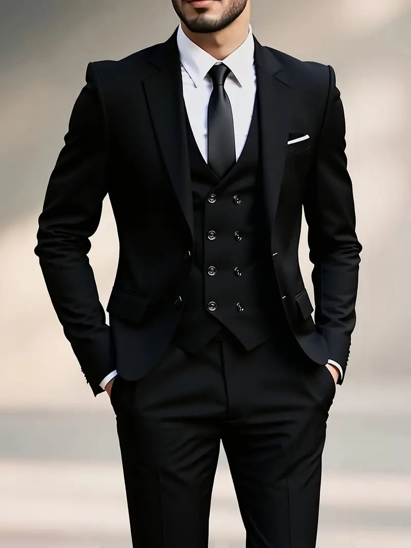Men’s Tailored Three-Piece Tuxedo Suit | Contrast Lapel Design