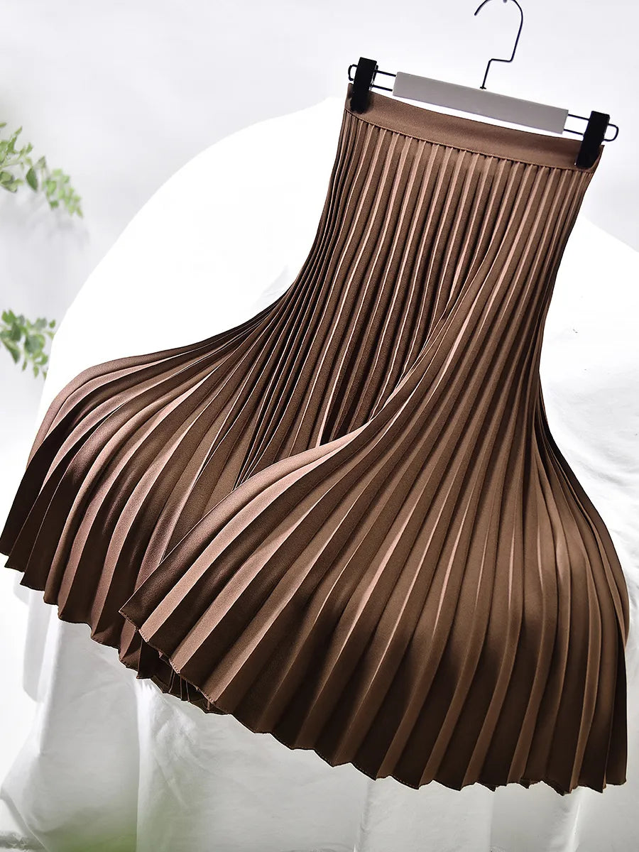 Women’s Pleated Elastic Waist Skirt | Midi