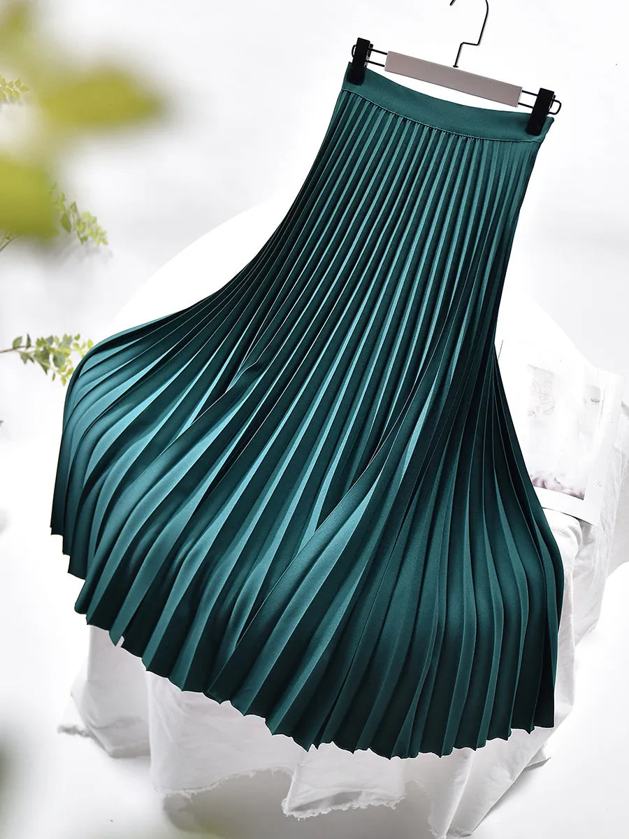 Women’s Pleated Elastic Waist Skirt | Midi