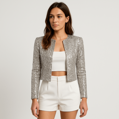 Short Evening Jacket with Shiny Sequins | Glamorous and Structured
