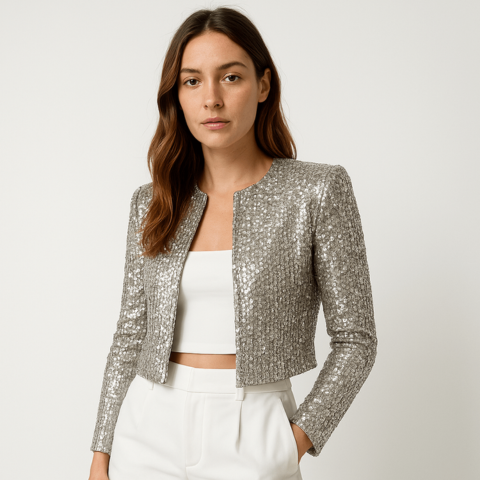Short Evening Jacket with Shiny Sequins | Glamorous and Structured