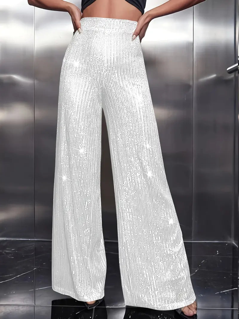 Women’s Sequin Trousers | High Waist Wide Leg