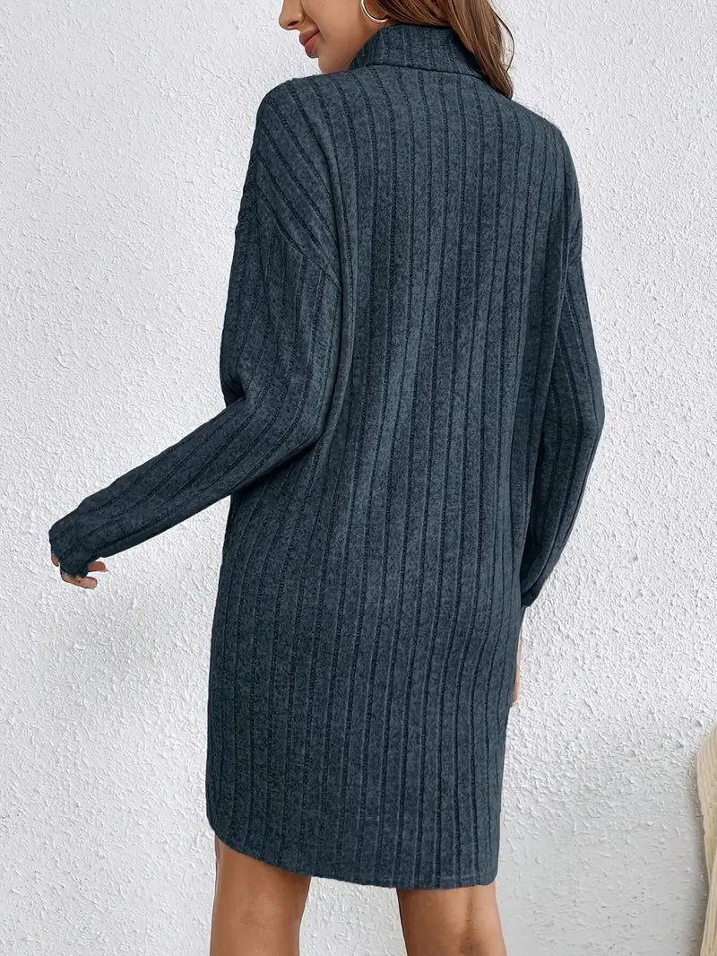 Women’s Textured Knit Jumper Dress | Long-Sleeve Turtleneck