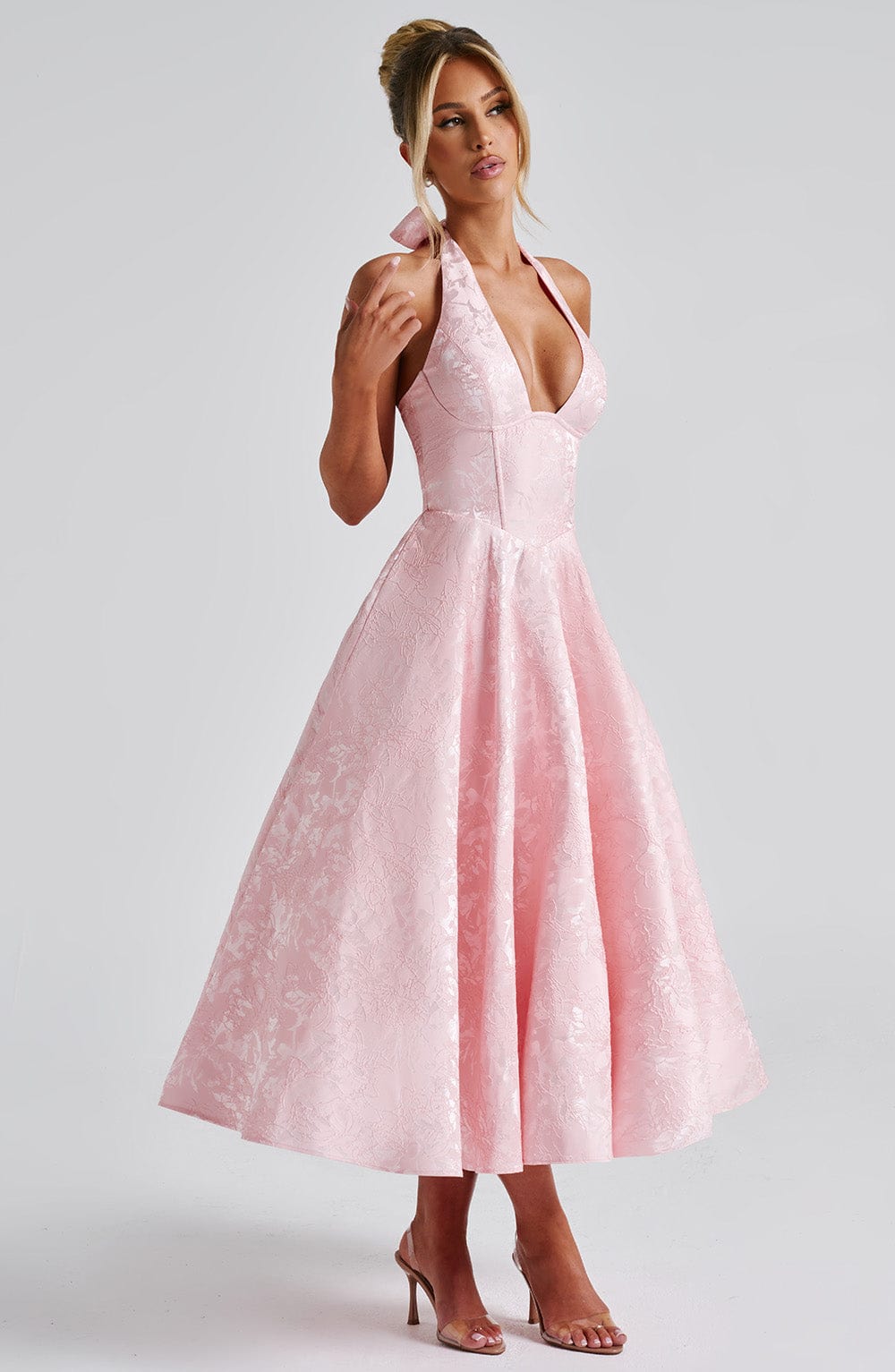 Wedding guest dress | Midi with Halter Neckline