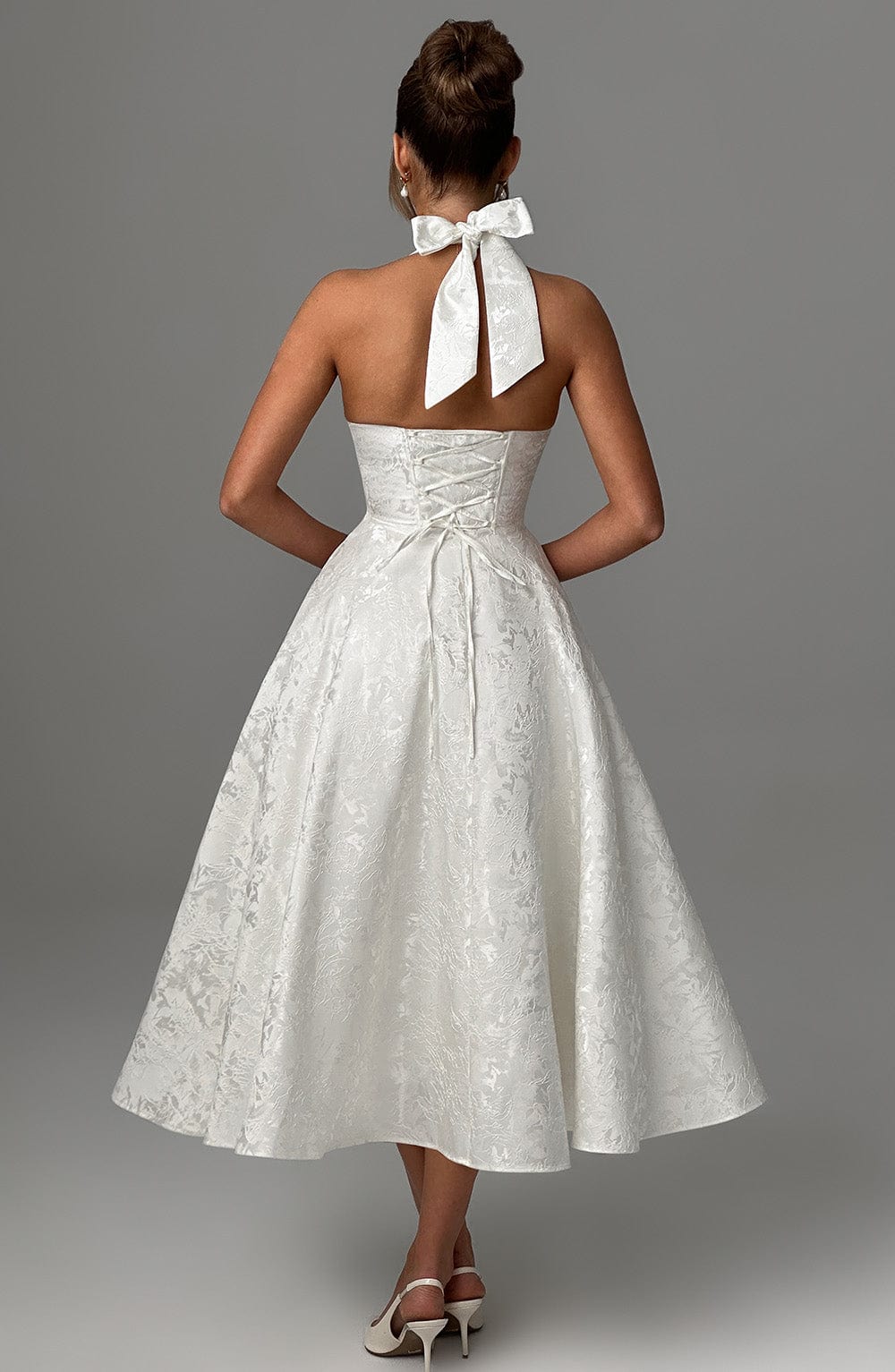 Wedding guest dress | Midi with Halter Neckline