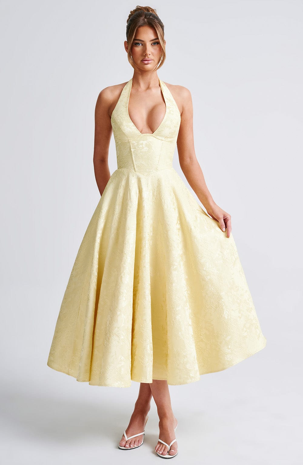Wedding guest dress | Midi with Halter Neckline