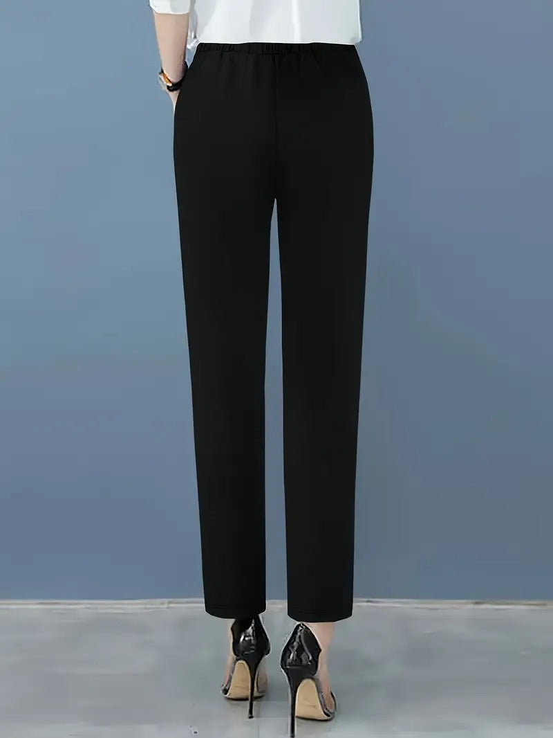 Ladies Black Trousers | High Waist Slim Straight Winter