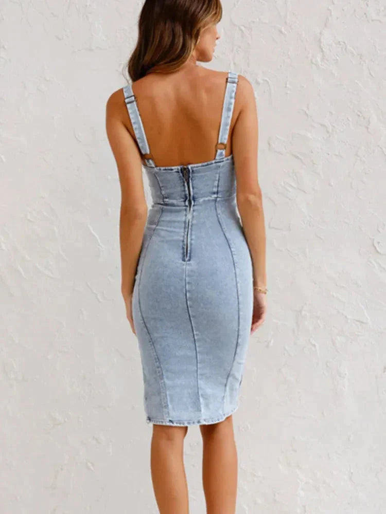 Women’s Stylish Winter Denim Dress | Midi