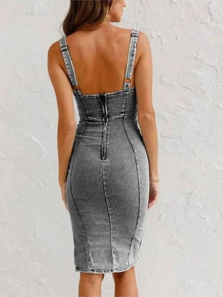 Women’s Stylish Winter Denim Dress | Midi