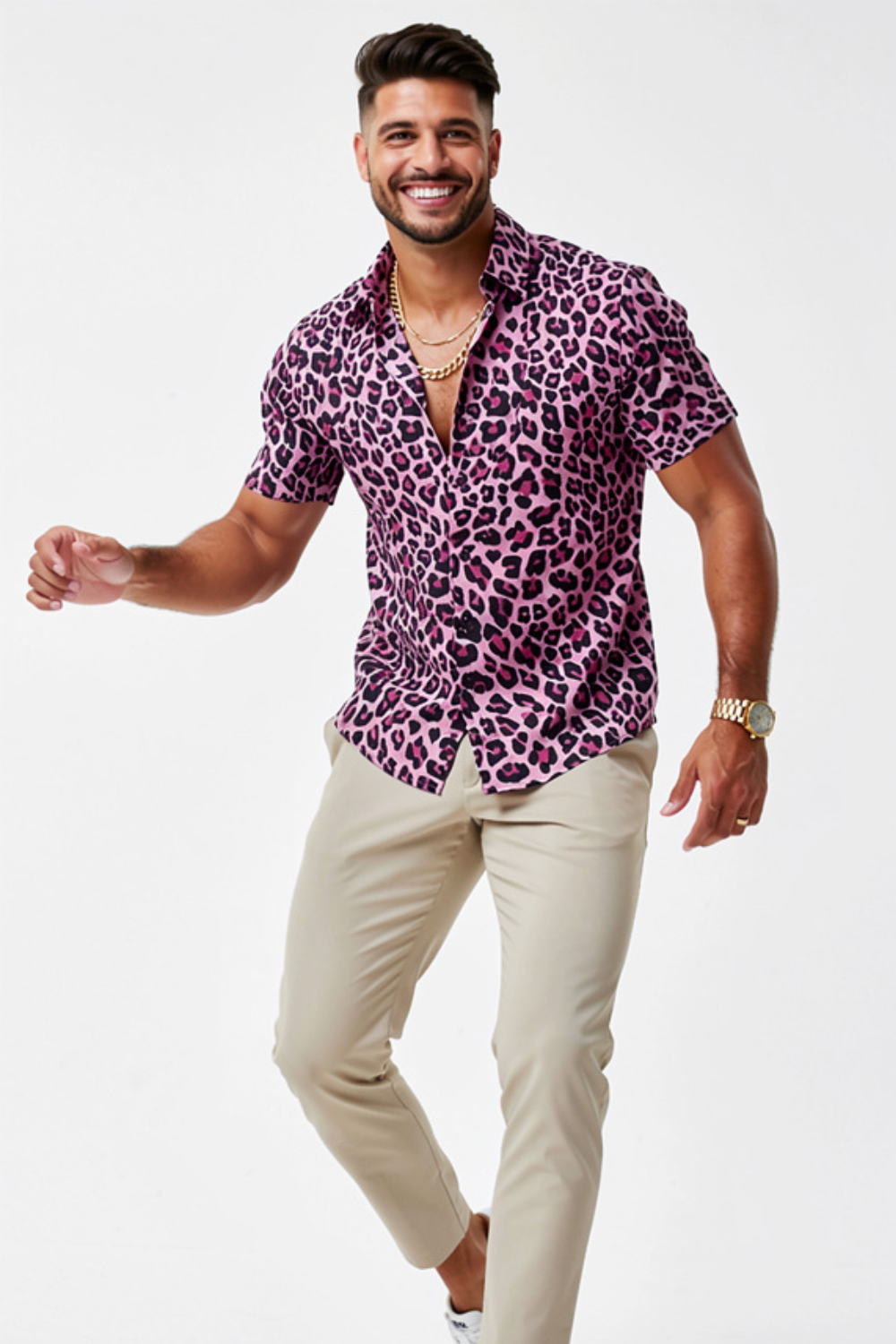 Chemise D'été Pour Hommes A Imprimé Léopard | Manches Courtes